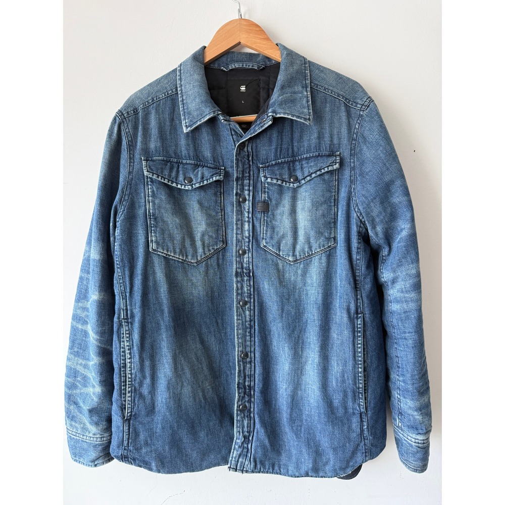 G-Star Raw Mens Denim  Padded Overshirt Jacket Blue Medium Wash Large